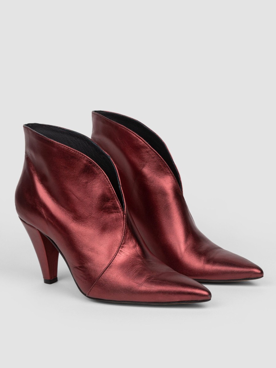 Women Silver Grace Boots | Manhattan, Leather Metallic Ankle Boots Bordeauxred