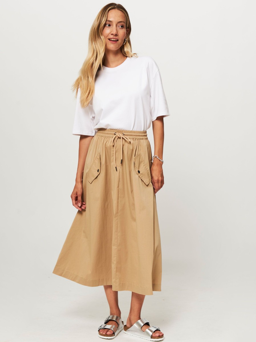 Women Co'Couture Skirts | Crisp, Cotton A-Line Skirt Khaki