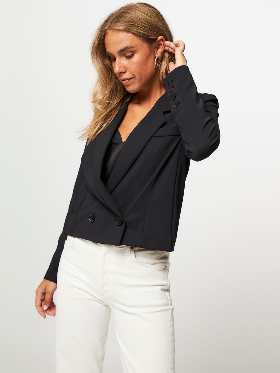 Women Studio Anneloes Blazers And Jackets | Ocean, Bonded Travel Jersey Cropped Blazer Black