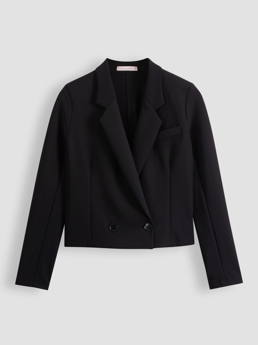 Women Studio Anneloes Blazers And Jackets | Ocean, Bonded Travel Jersey Cropped Blazer Black