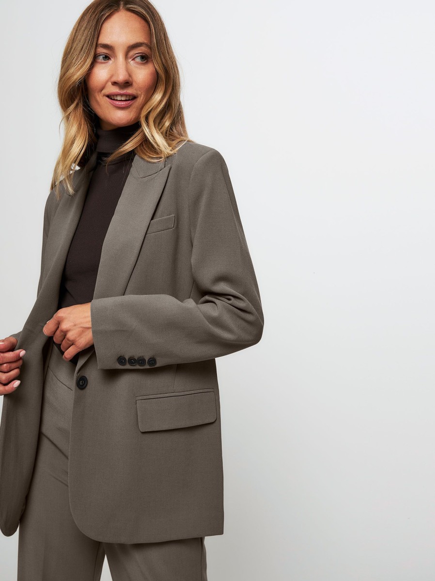 Women Yaya Blazers And Jackets | Viscose Mix Blazer Browngrey