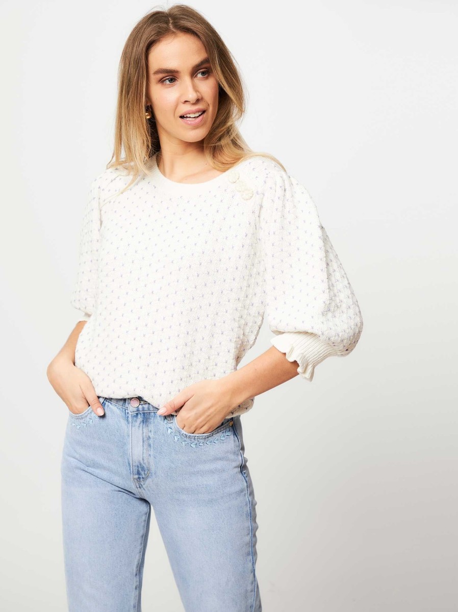 Women Fabienne Chapot Sweaters And Cardigans | Love, Cotton Mix Jumper With Pattern Off White