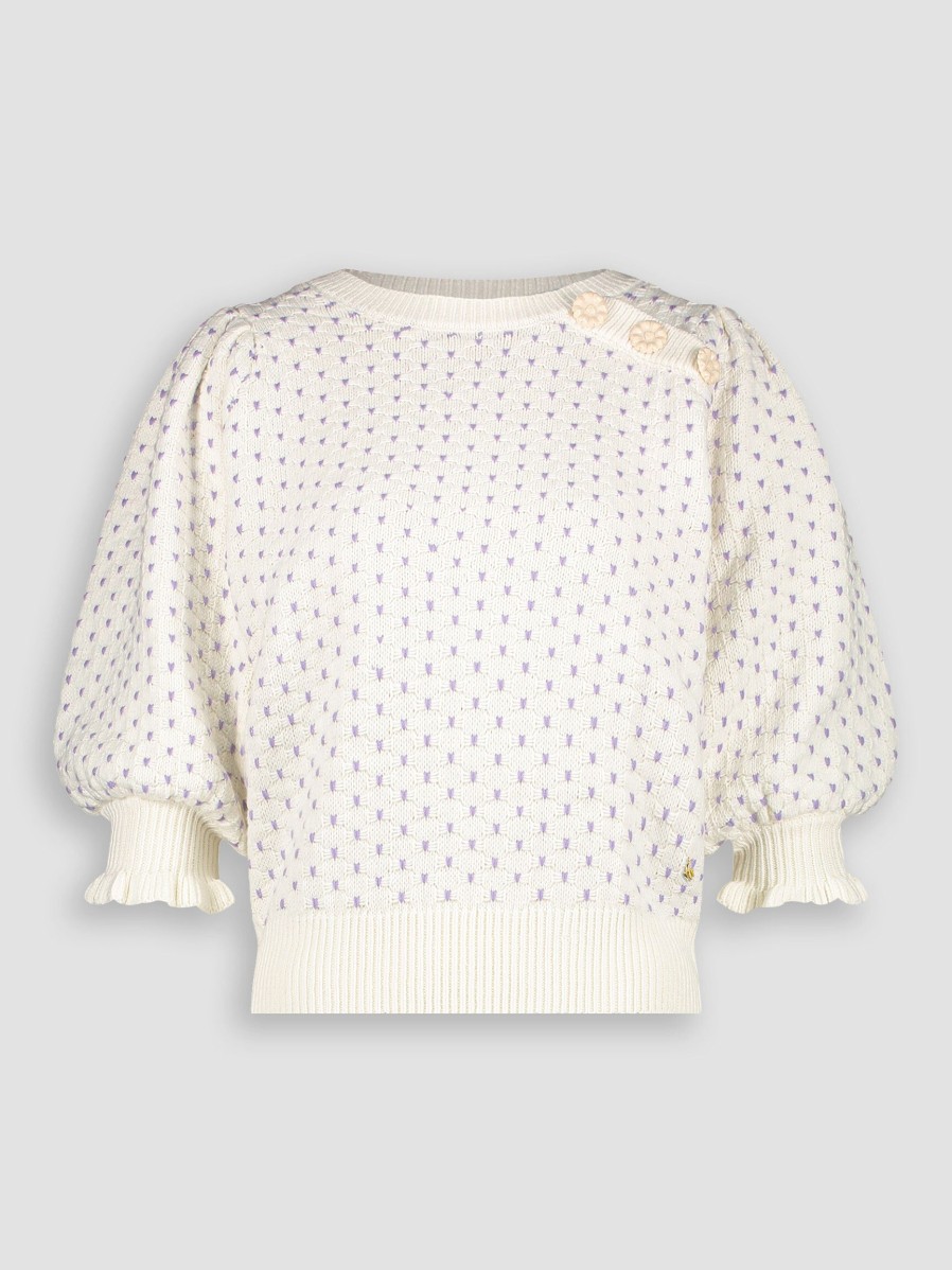 Women Fabienne Chapot Sweaters And Cardigans | Love, Cotton Mix Jumper With Pattern Off White