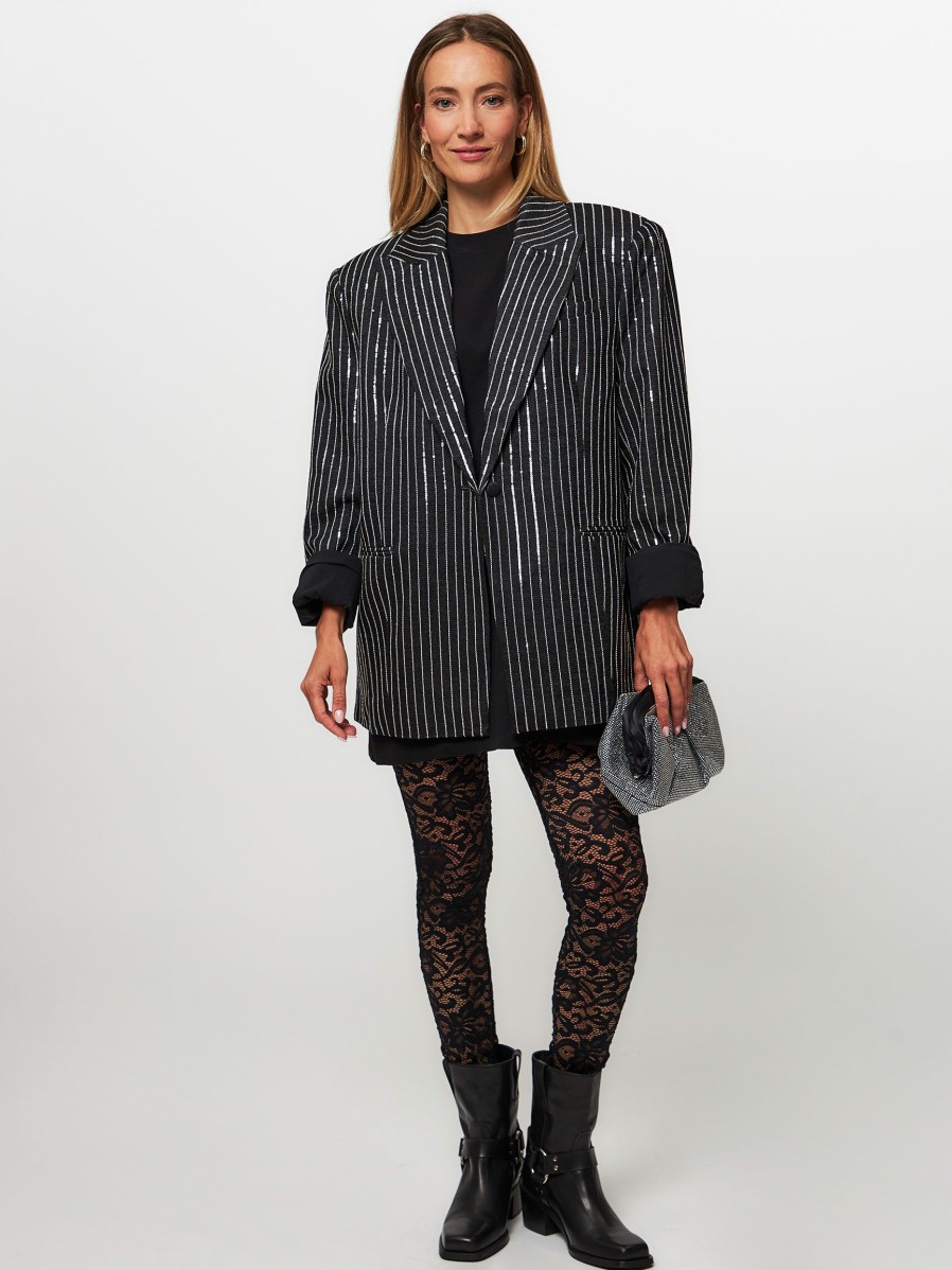 Women Rotate Birger Christensen Blazers And Jackets | Cotton Blazer With Sequins Black