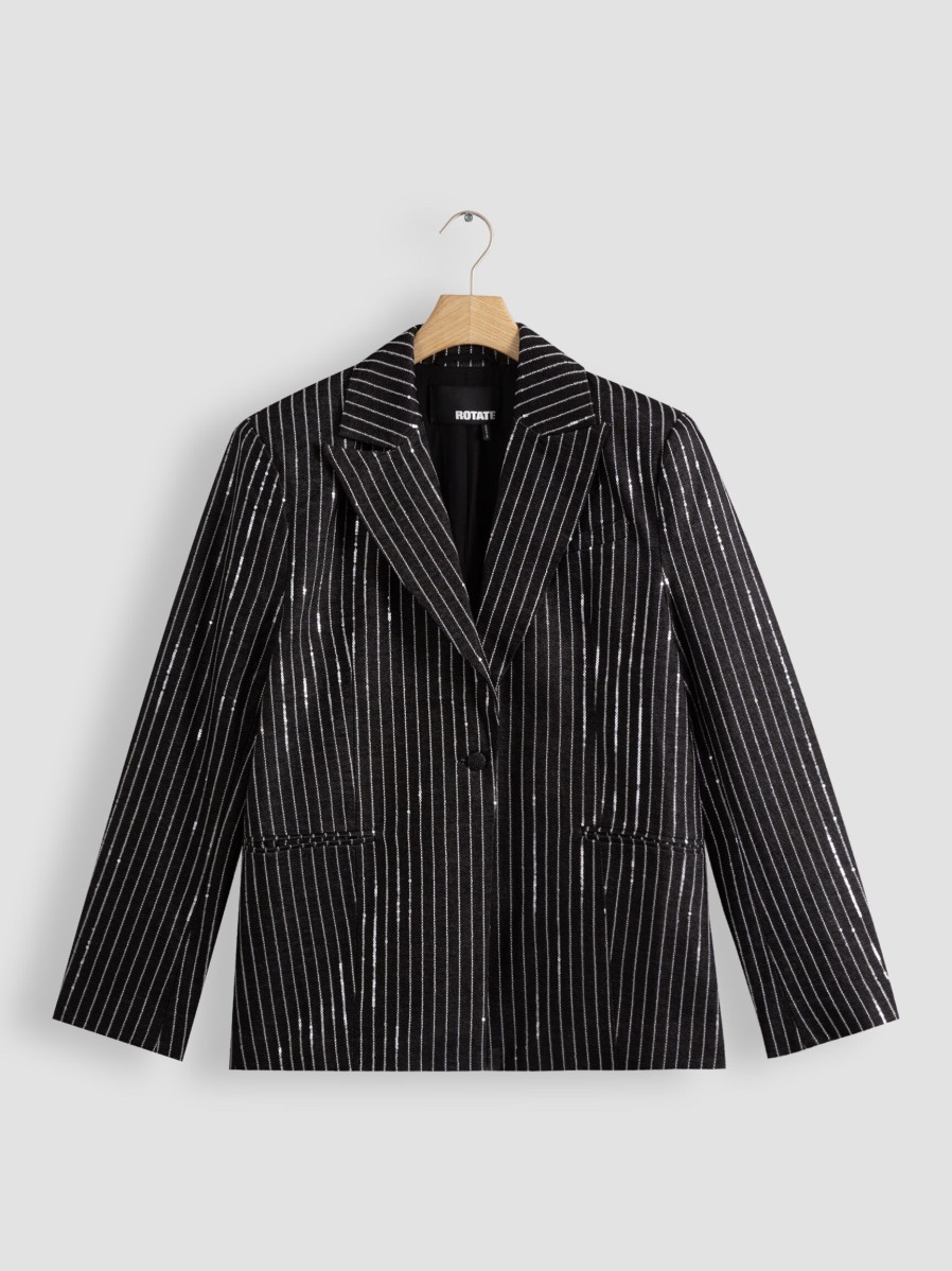 Women Rotate Birger Christensen Blazers And Jackets | Cotton Blazer With Sequins Black