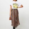 Women Ganni Skirts | Woven A-Line Plisse Skirt With Print Camel