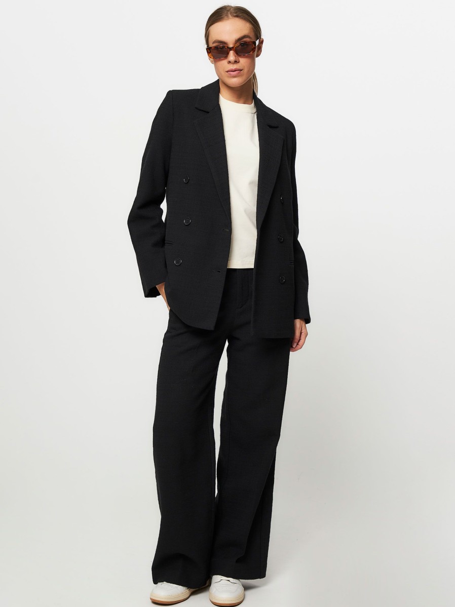 Women Graumann Pants And Jumpsuits | Selma, Cotton Mix Wide Leg Trousers Black