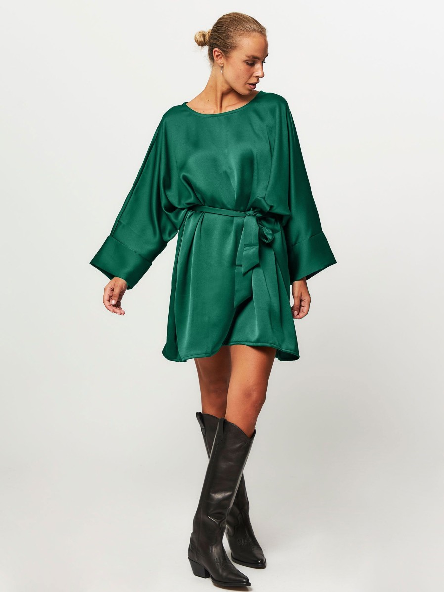 Women Sea Me Happy Dresses And Tunics | Soraya, Woven Shiny Dress Dark Green