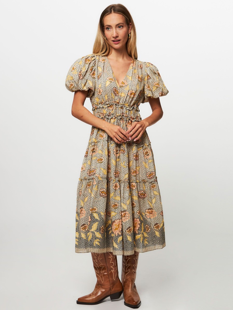 Women Ulla Johnson Dresses And Tunics | Eloisa, Cotton/Viscose Mix Dress With Print Ecru