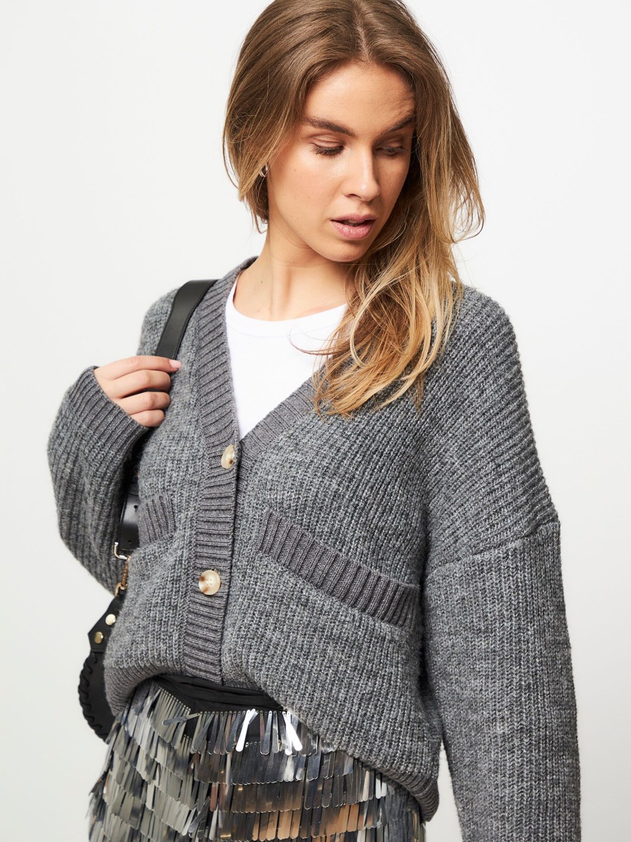 Women Munthe Sweaters And Cardigans | Elma, Wool Mix Melange Cardigan Grey