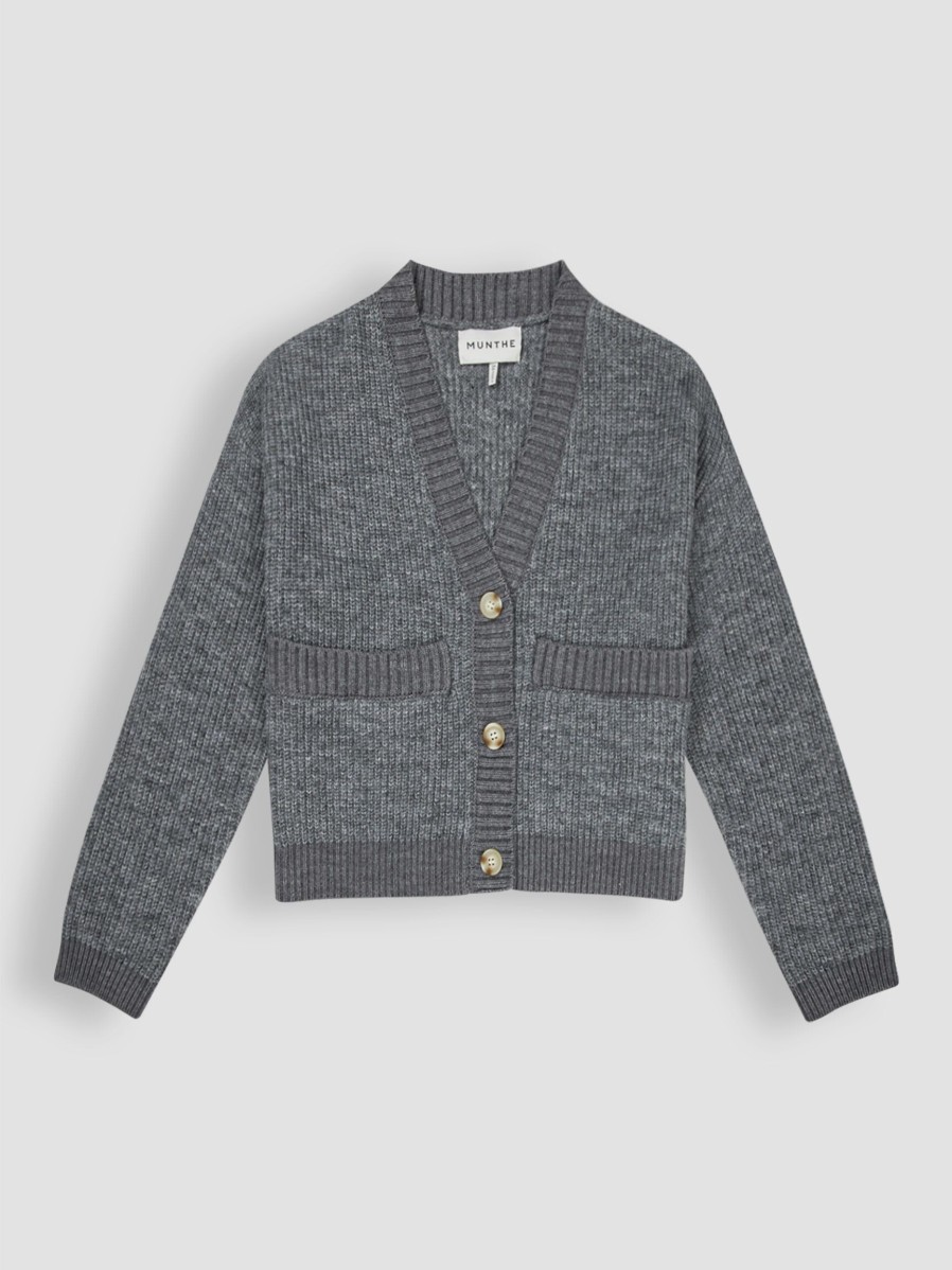 Women Munthe Sweaters And Cardigans | Elma, Wool Mix Melange Cardigan Grey