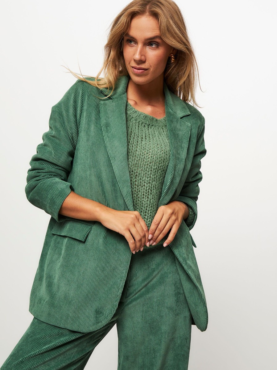 Women Alchemist Blazers And Jackets | Danae, Woven Ribcord Blazer Green