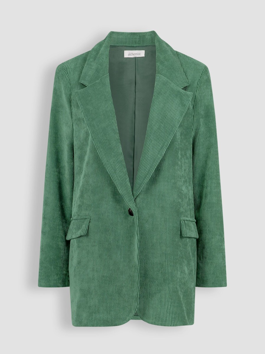 Women Alchemist Blazers And Jackets | Danae, Woven Ribcord Blazer Green