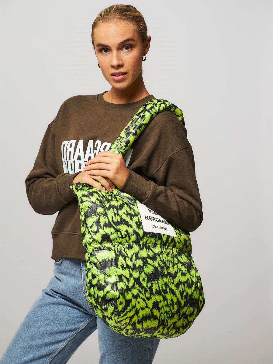 Women Mads Norgaard Bags | Poly, Woven Padded Shopper With Print Lime Green