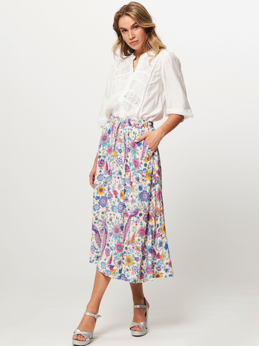 Women Lollys Laundry Skirts | Bristol, Cotton Skirt With Print Ecru