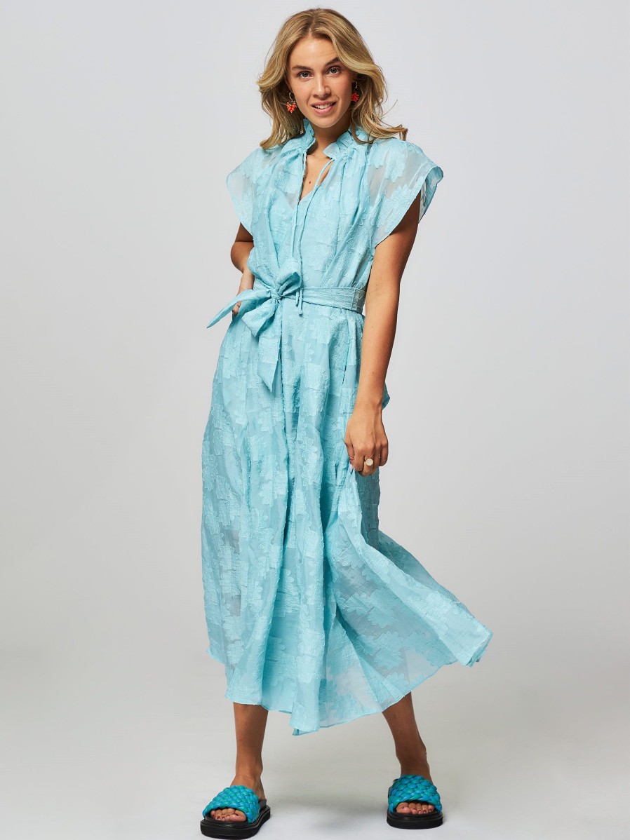 Women Samsoe Samsoe Dresses And Tunics | Karookh , Woven Maxi Dress With Pattern Light Blue