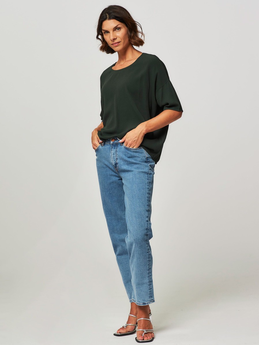 Women Samsoe Samsoe Tops And Blouses | Mains, Viscose Top Dark Green