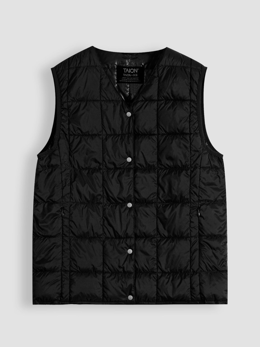 Women Taion Outerwear | Woven Padded Bodywarmer Black