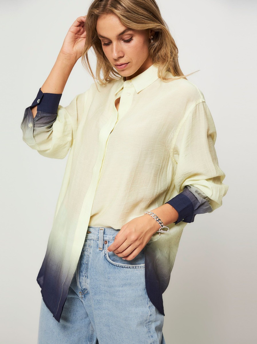 Women Samsoe Samsoe Tops And Blouses | Alfrida, Viscose Mix Blouse With Dip Dye Print Light Green