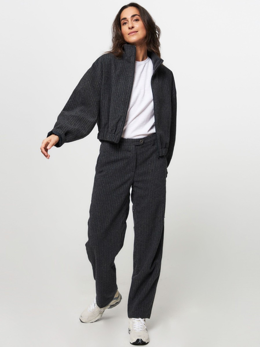 Women American Vintage Pants And Jumpsuits | Dopabay, Wool Mix Trousers With Pinstripe Grey