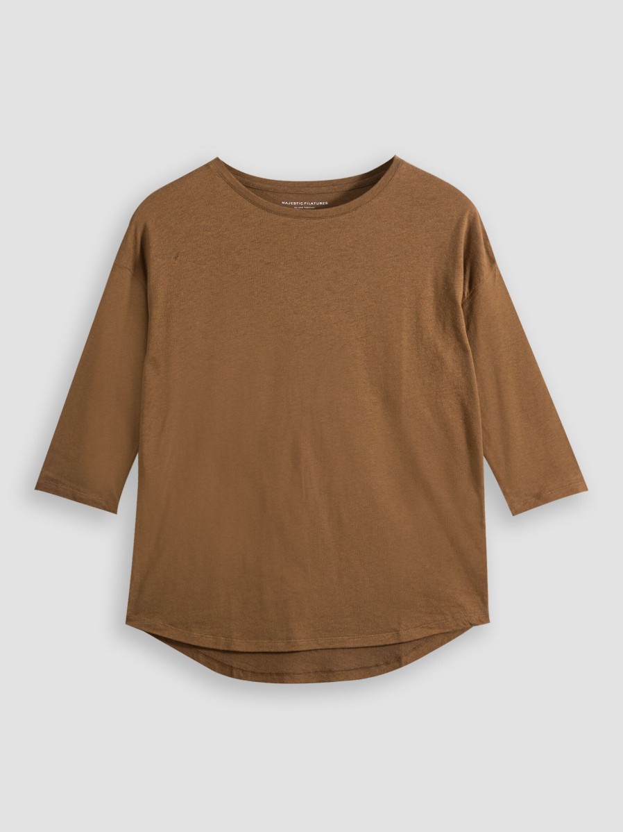 Women Majestic Filatures Tops And Blouses | Cotton/Cashmere Mix Slub Top Camel