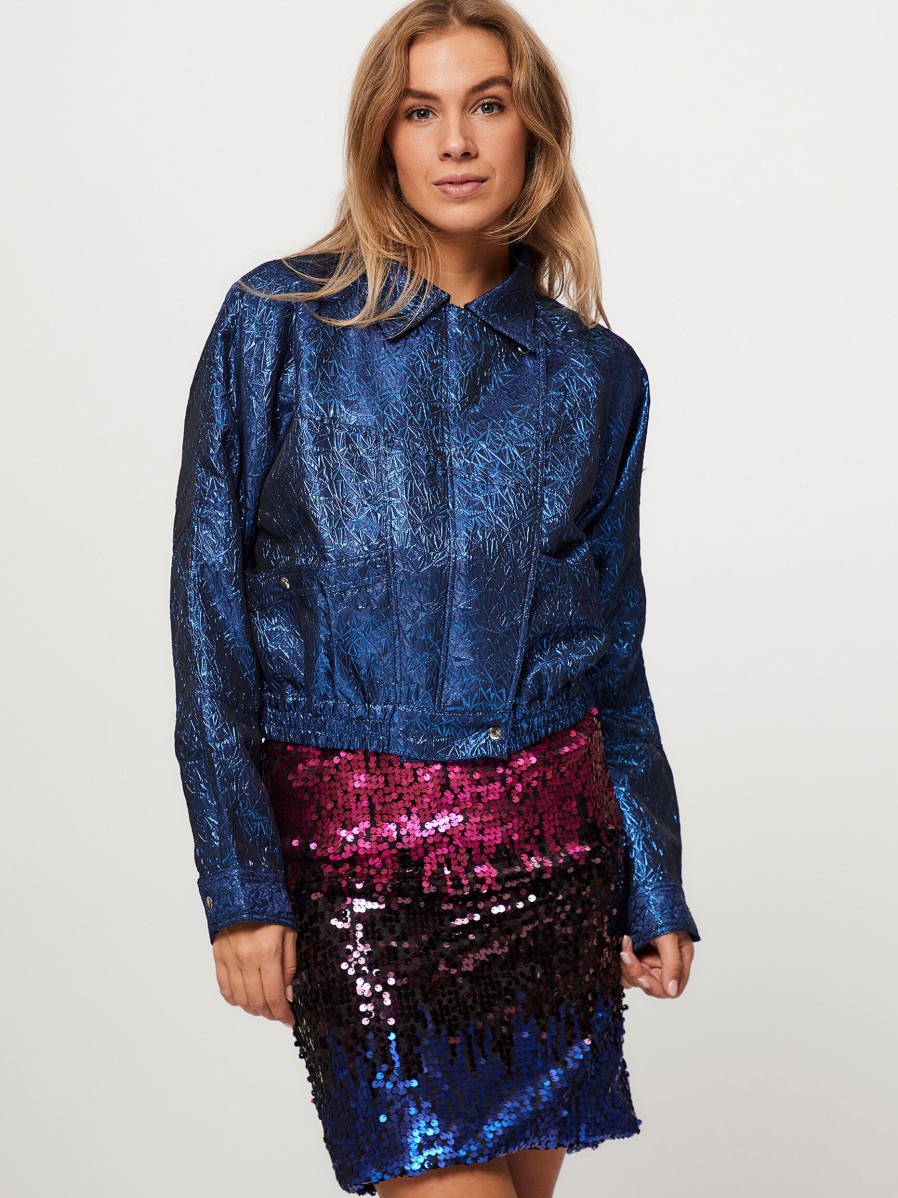 Women Lollys Laundry Blazers And Jackets | Kingston, Woven Metallic Jacket With Pattern Blue