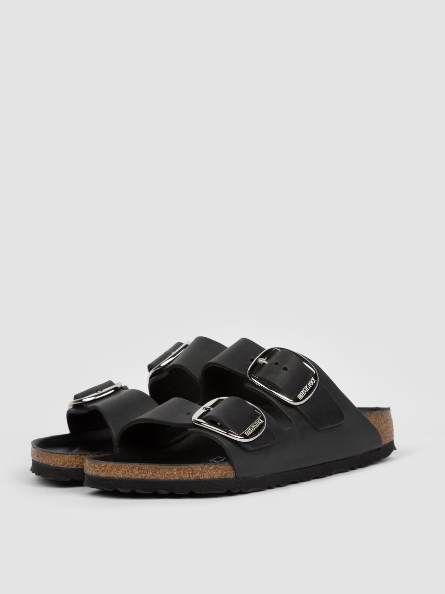 Women Birkenstock Flip Flops | Arizona, Leather Big Buckle Flip Flops Black