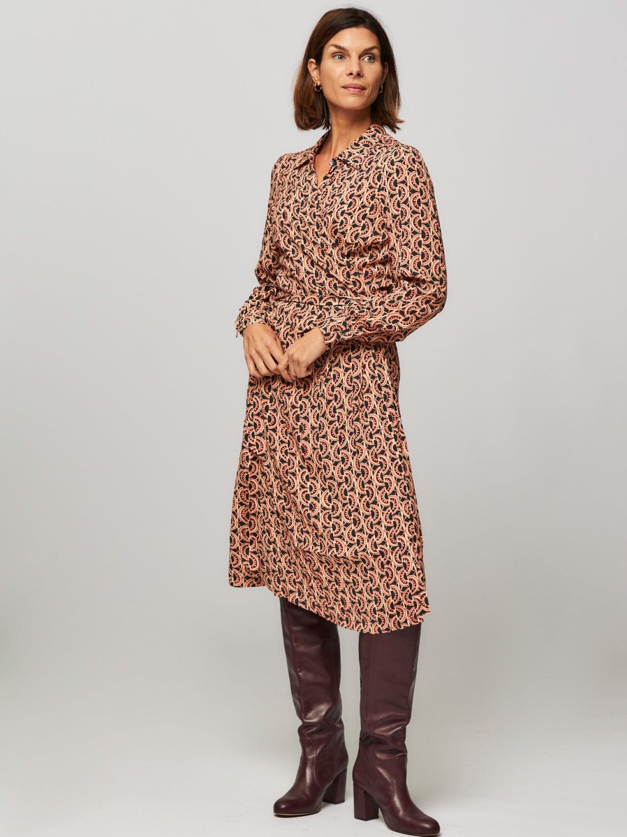 Women Summum Dresses And Tunics | Viscose Wrap Over Dress With Print Orange