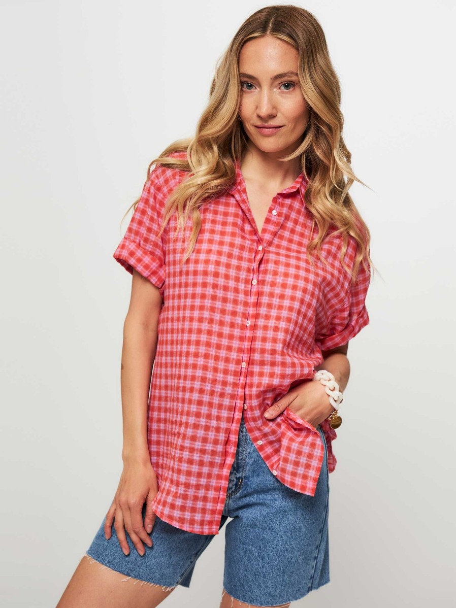 Women Xirena Tops And Blouses | Channing, Cotton Mix Blouse With Pattern Pink