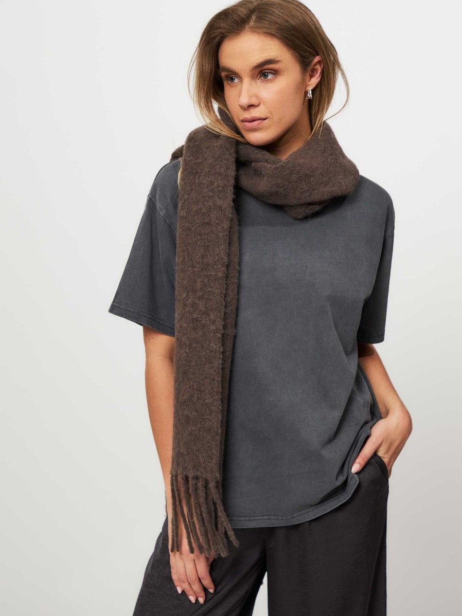 Women Samsoe Samsoe Scarves | Tina, Alpaca Mix Scarf Brown