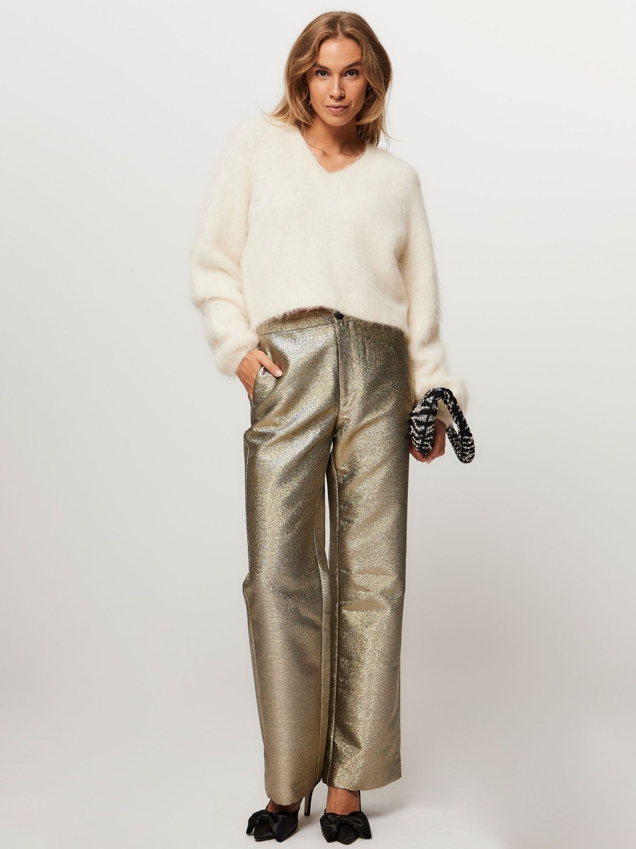 Women Co'Couture Pants And Jumpsuits | Sparkle, Woven Wide Leg Trousers With Lurex Gold Colour