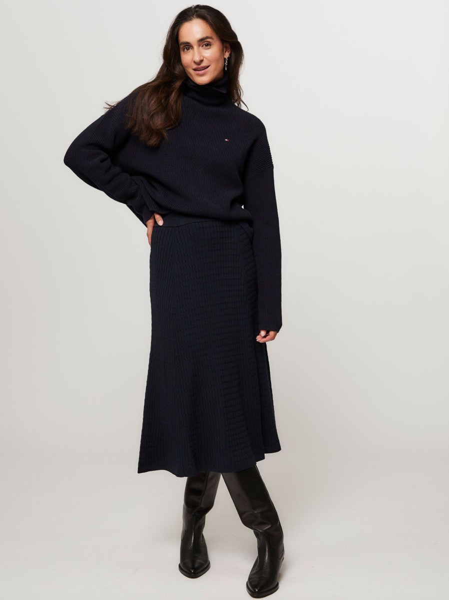 Women Tommy Hilfiger Sweaters And Cardigans | Cotton Turtleneck Dark Blue