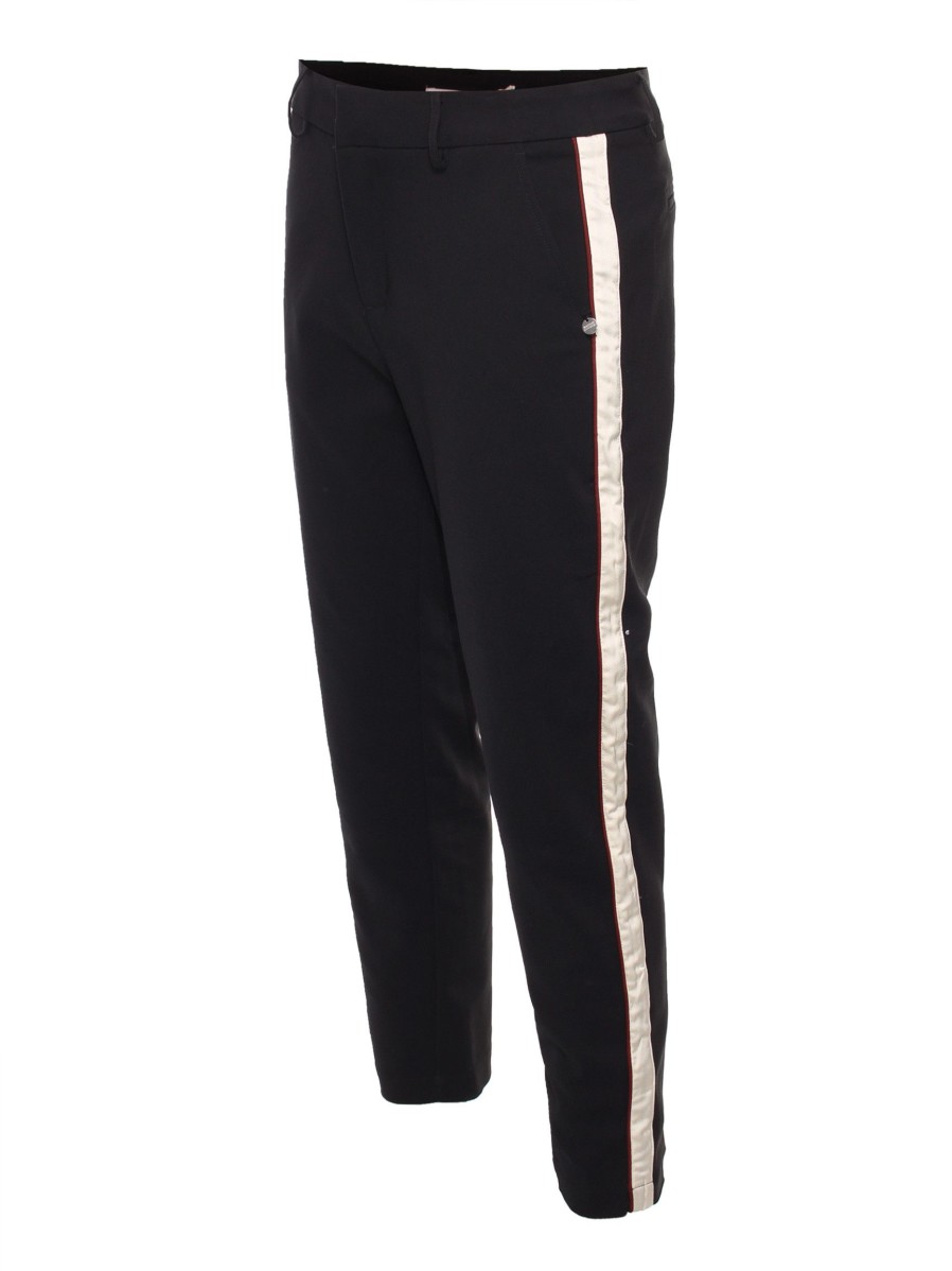 Women Scotch & Soda Women Pants And Jumpsuits | Cotton Mix Trousers With Trim Black