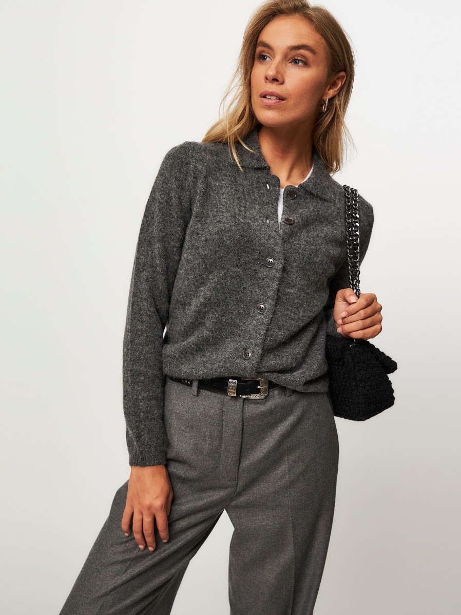 Women Zenggi Sweaters And Cardigans | Alpaca Mix Melange Cardigan Dark Grey