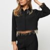 Women Hofmann Copenhagen Blazers And Jackets | Lilou, Woven Cropped Jacket With Fringes Black