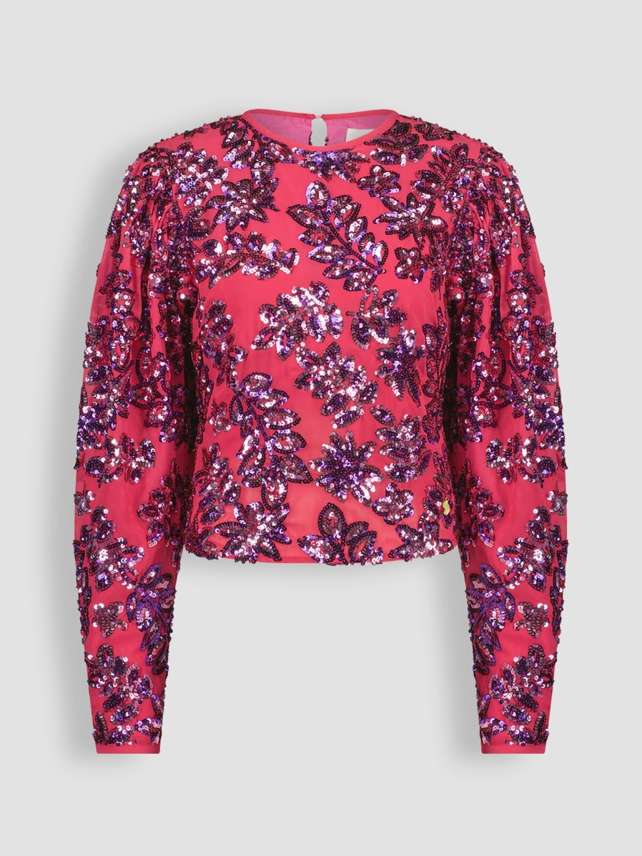 Women Fabienne Chapot Tops And Blouses | Savanah, Woven Top With Sequins Bright Pink