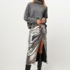 Women Semicouture Skirts | Woven Sequins Skirt Silver Colour