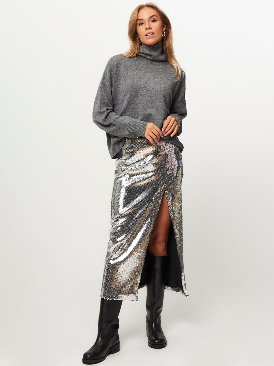 Women Semicouture Skirts | Woven Sequins Skirt Silver Colour