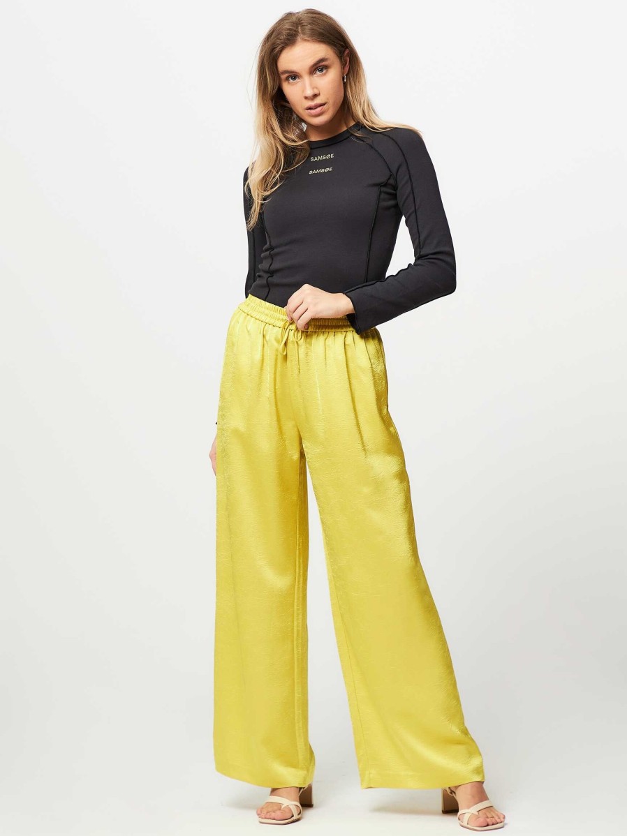 Women Samsoe Samsoe Pants And Jumpsuits | Helena, Woven Wide Leg Trousers With Structure Lime Green