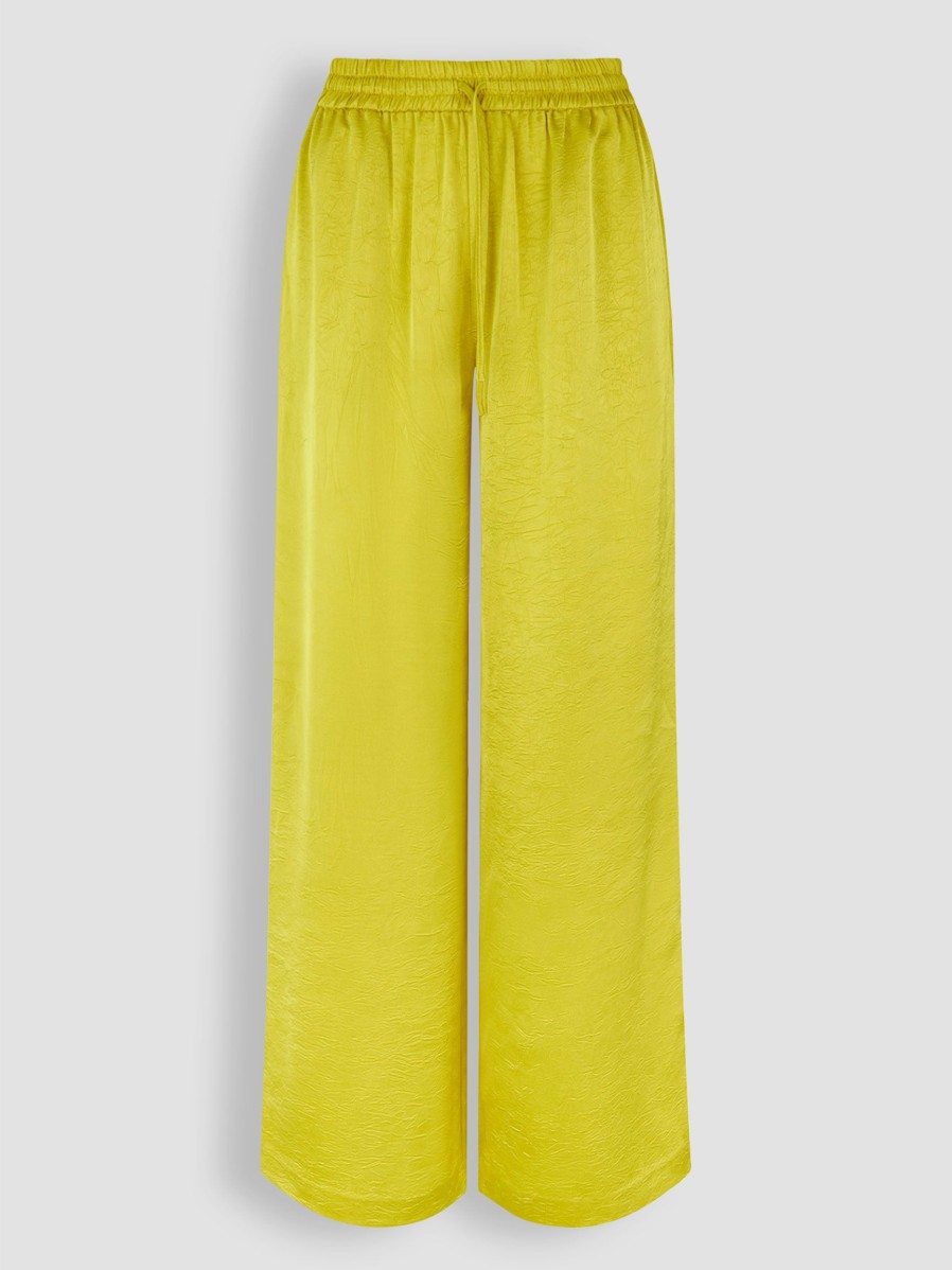 Women Samsoe Samsoe Pants And Jumpsuits | Helena, Woven Wide Leg Trousers With Structure Lime Green