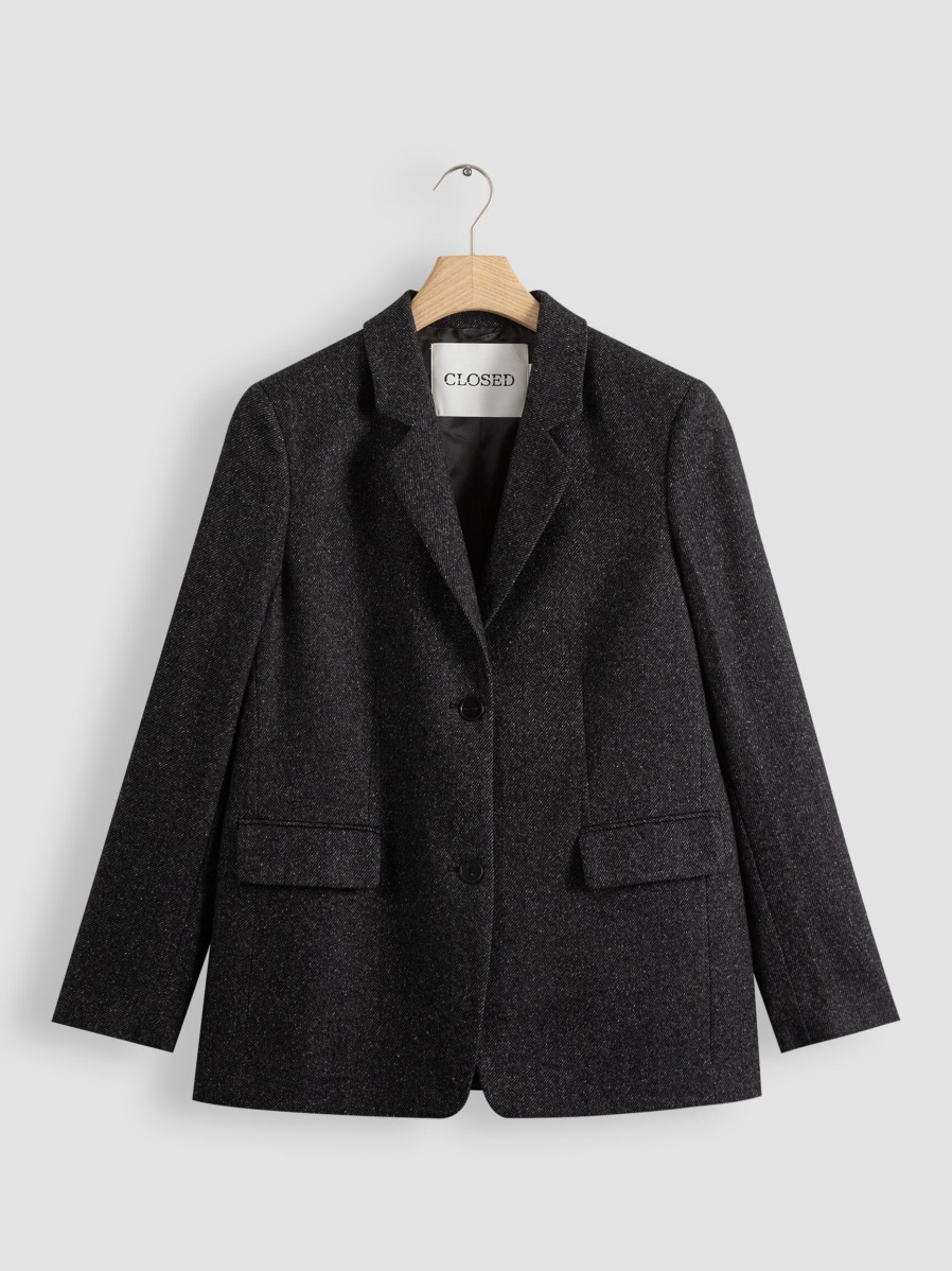 Women Closed Blazers And Jackets | Lola, Wool/Silk Mix Melange Oversized Blazer Anthracite