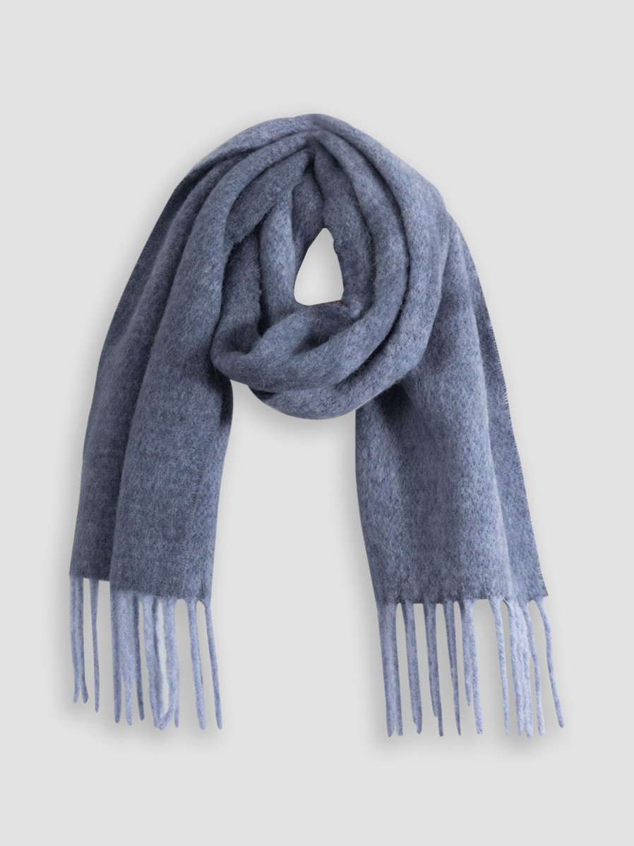 Women Closed Scarves | Alpaca Mix Logo Scarf Bluegrey