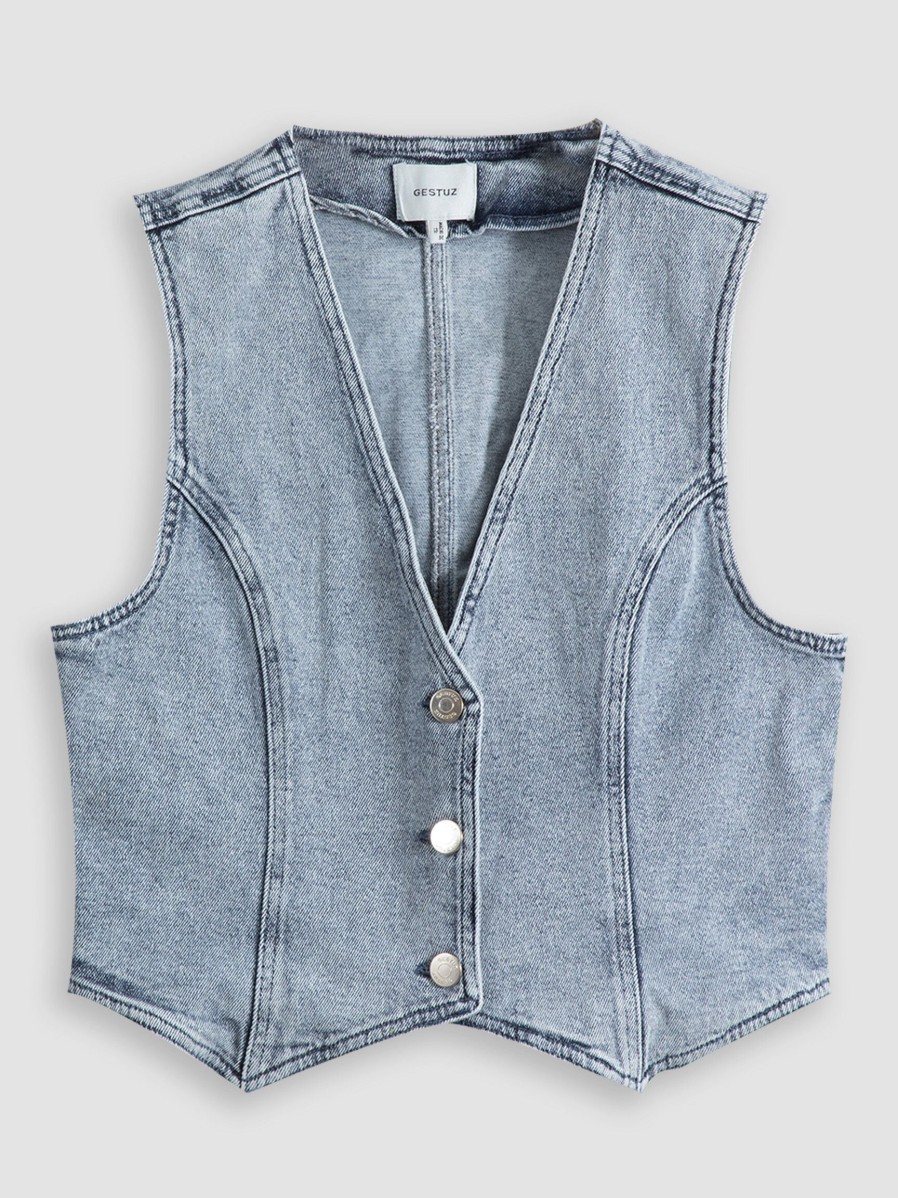 Women Gestuz Blazers And Jackets | Siw, Denim Gilet Blue