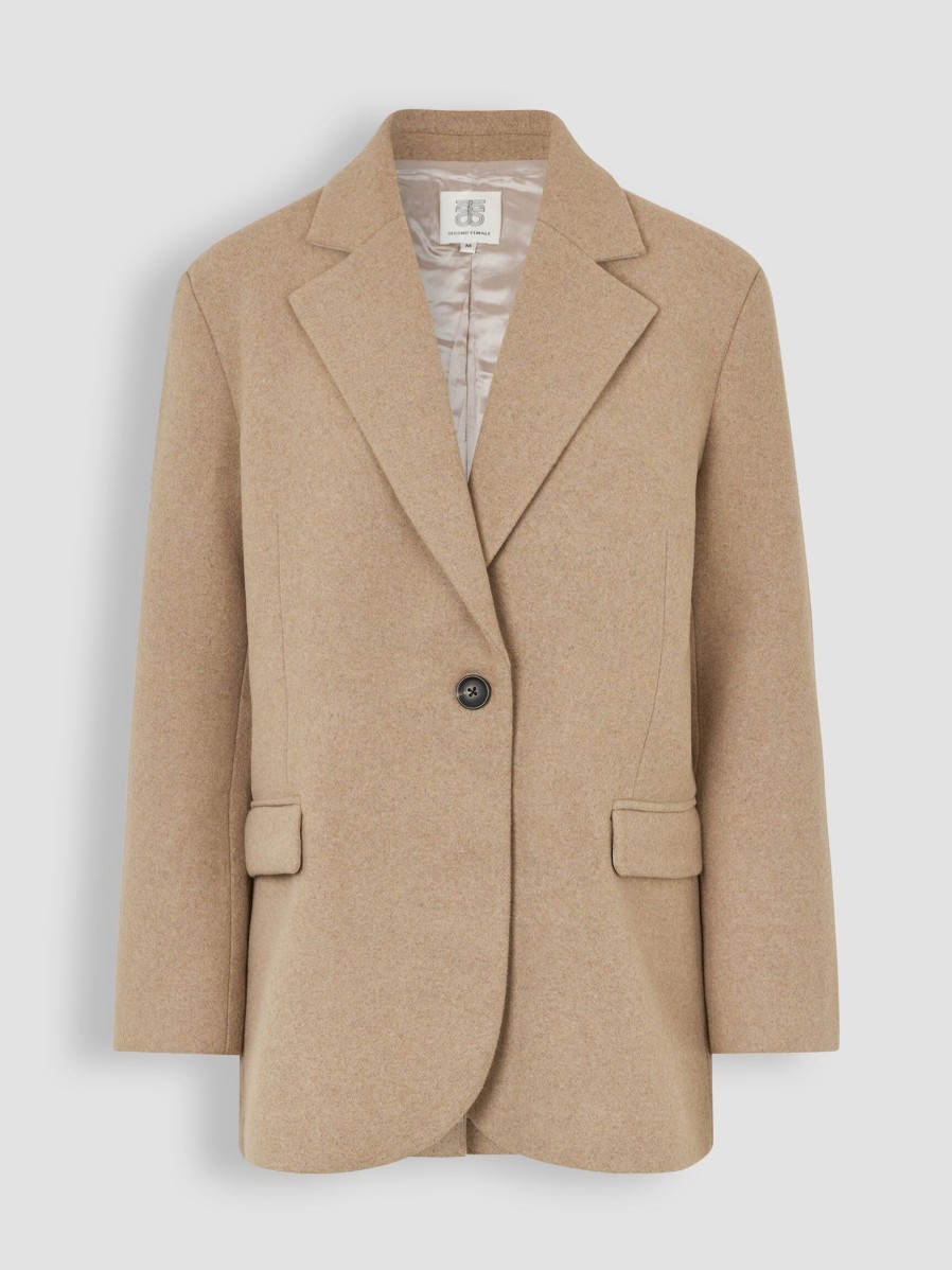 Women Second Female Blazers And Jackets | Esla, Wool Mix Blazer Sand