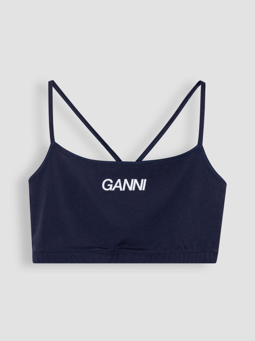 Women Ganni Home And Sportswear | Jersey Logo Sport Bra Dark Blue