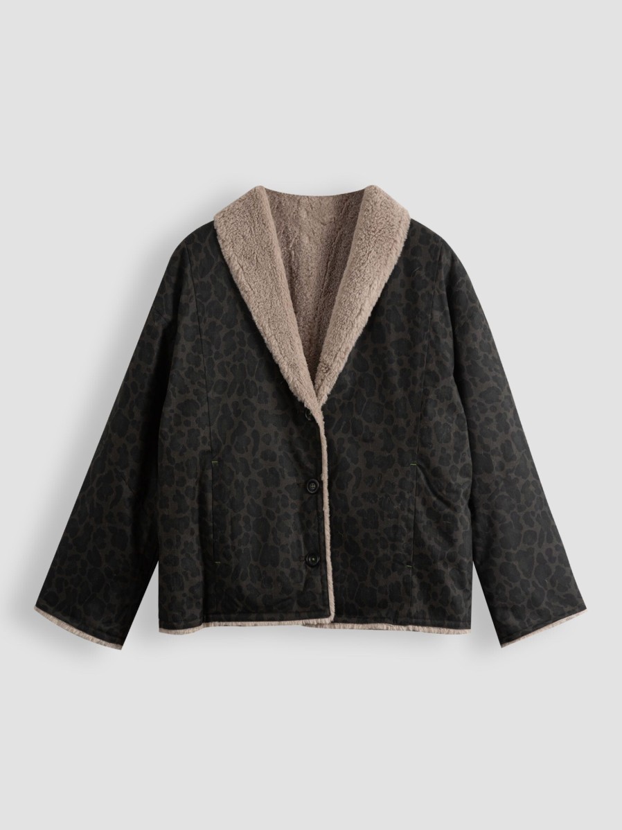 Women Bellerose Outerwear | Helec, Woven Reversible Teddy Jacket Dark Green