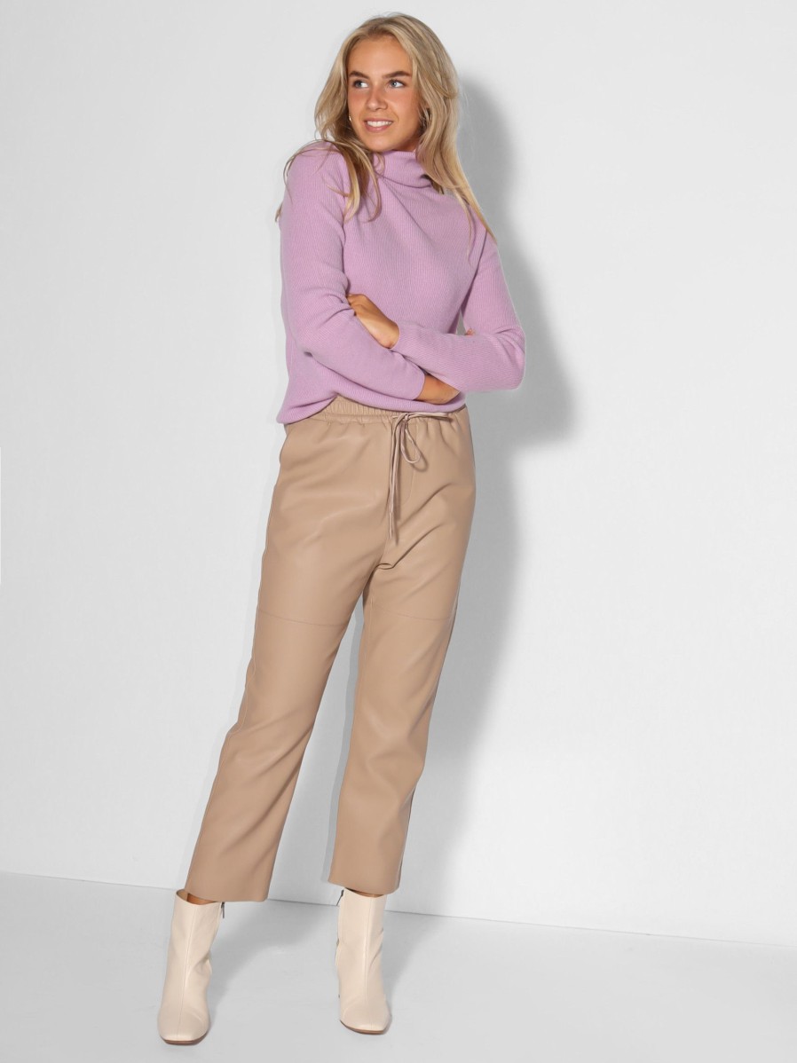 Women Isabelle Blanche Paris Pants And Jumpsuits | Viscose Mix Leatherlook Trousers Camel