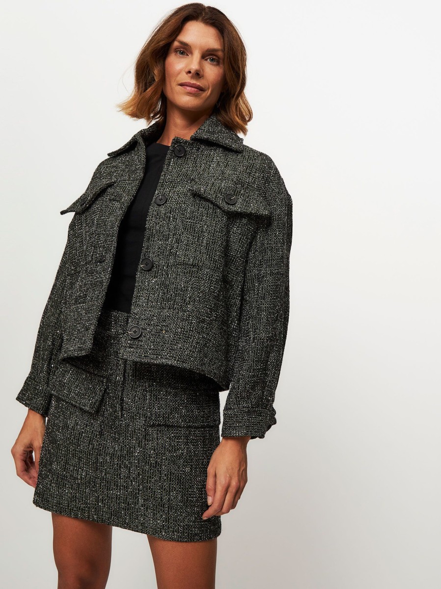 Women Second Female Blazers And Jackets | Larca, Wool Mix Melange Boucle Jacket Dark Green