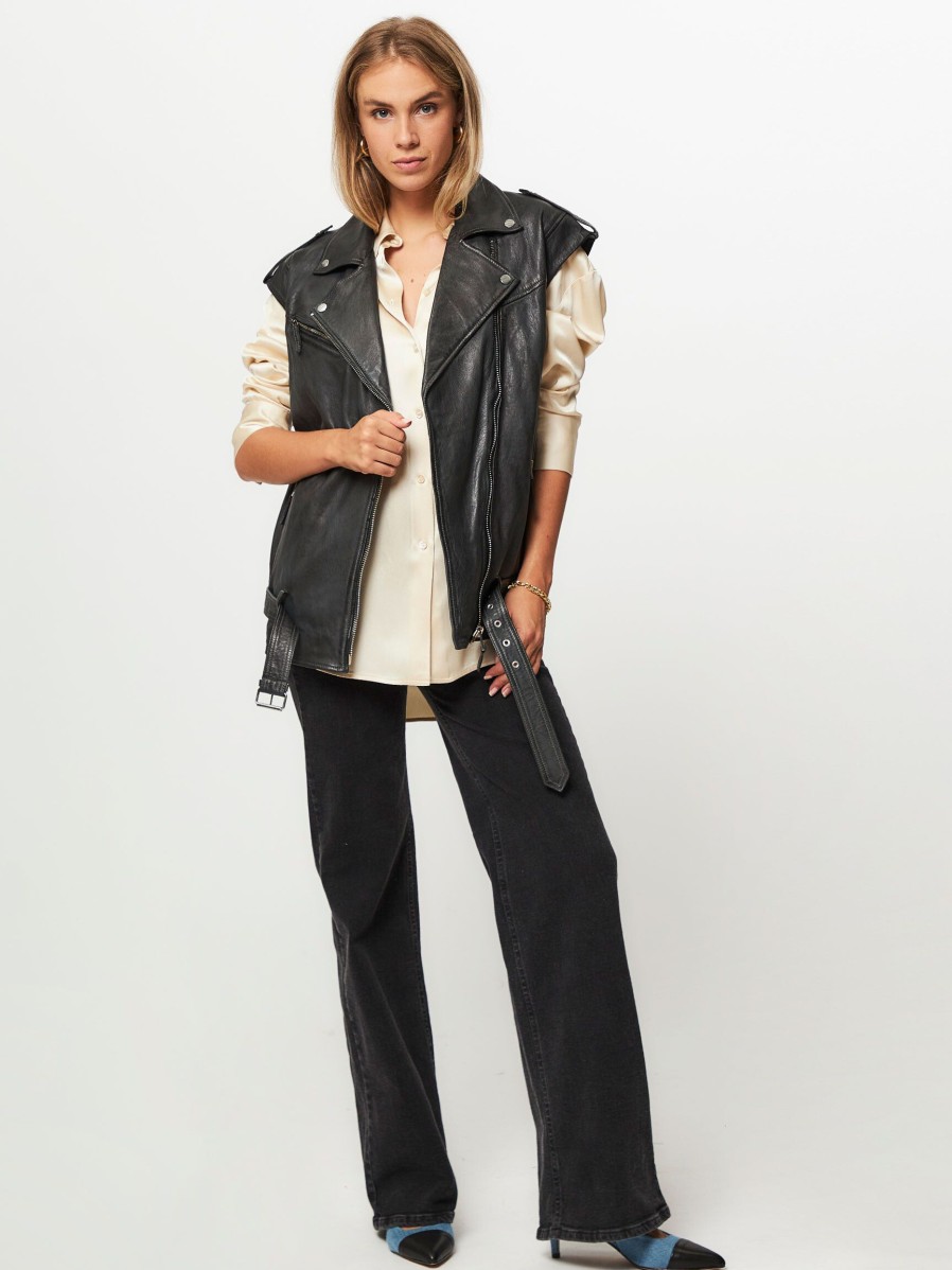 Women Alter Ego Blazers And Jackets | Rosie, Leather Gilet Anthracite