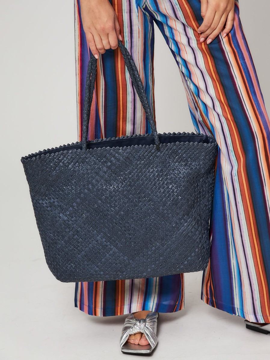 Women Allan K Bags | Habiba, Leather Hand Braided Shoulder Bag Dark Blue